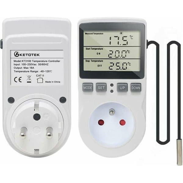 Thermostat Plug, Temperature Controller, Heating and Cooling Thermostat, Digital Thermostat Controller with Probe, LCD Temperature Control Plug
