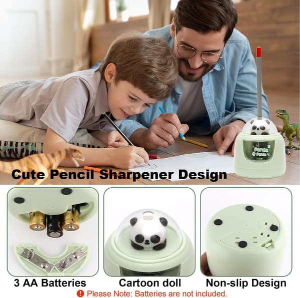 Electric Pencil Sharpener for Kids, Heavy Duty Helical Blade Sharpener, Two Power Modes, Removable Silicone Shell (Panda)