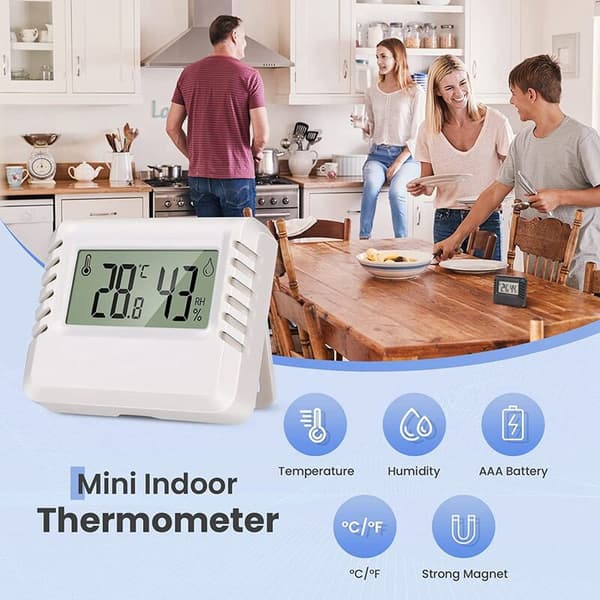 LCD Digitalt Indendørs Termometer Mini Termometer Hygrometer Fugtighedsmåler til Stue Hvid