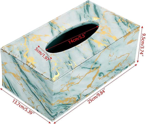 Rektangulär Tissuebox i Läder, Grön Marmor
