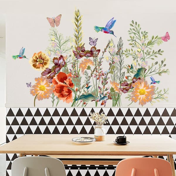 Green grass flower butterfly corner sticker plinth skirting board wall decal KLB