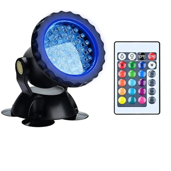 RGB Aquarium Spotlight, IP68 Waterproof LED Lamp with Remote Control, Adjustable Angle for Aquarium, Pond, Pool - 1-pack (Energy Class A)