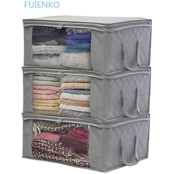 Storage Bag Foldable Clothes Storage Box Under Bed Clothing 3 pcs 48 x 35 x 20 cm