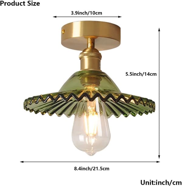 Ceiling lamp with glass lamp, close to the ceiling, modern, green