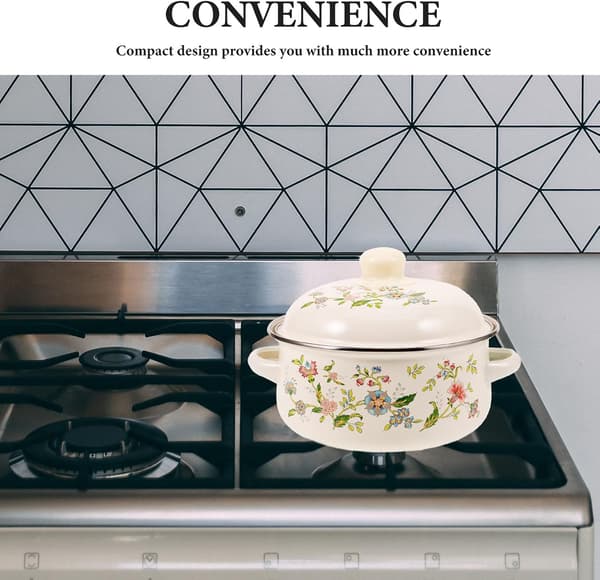 Enamelled Soup Pot for Kitchen, Multifunctional Pot with Lid for Simmering and Cooking Seafood