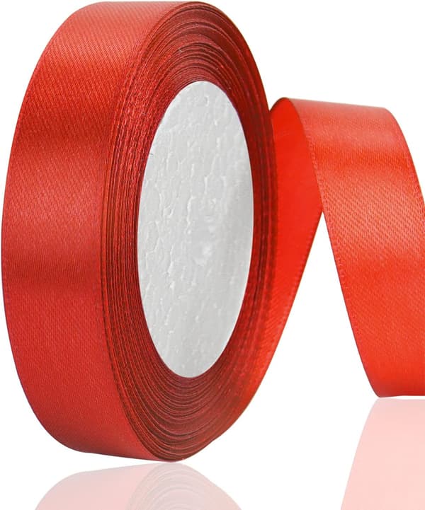 (Rød) Satengbånd, Hvitt Dobbeltsidig Polyester Satengbånd 20mm