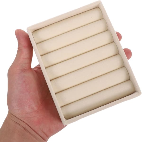 2-pack ringorganisatörslåda med mjukt foder och robust konstruktion, elegant beige smyckesförvaringsbricka