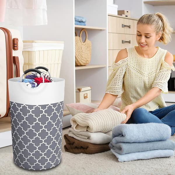 Laundry Basket, 82L Large Waterproof Foldable Dirty Laundry Hamper, Laundry Basket for Bathroom Grey Grey