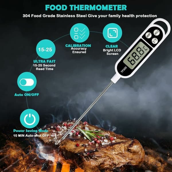 Kötttermometer, kökstermometer, digital snabbavläsning temperaturprob för matlagning med stor LCD-display ℉/℃-knapp