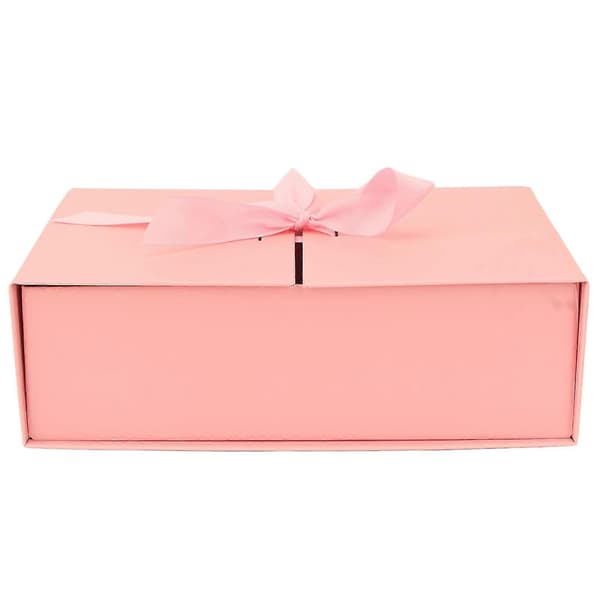 Pink Double Door Gift Box with Bow - Reusable, 26x19x8cm, Decorative Foldable Gift Box, Paper Material