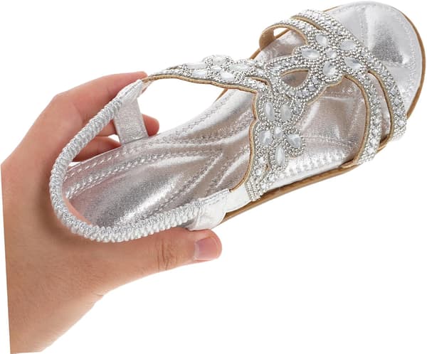 Sølv Rhinestone Kvinders Sandaler Åndbare Komfortable Udendørs Sko til Sommeren