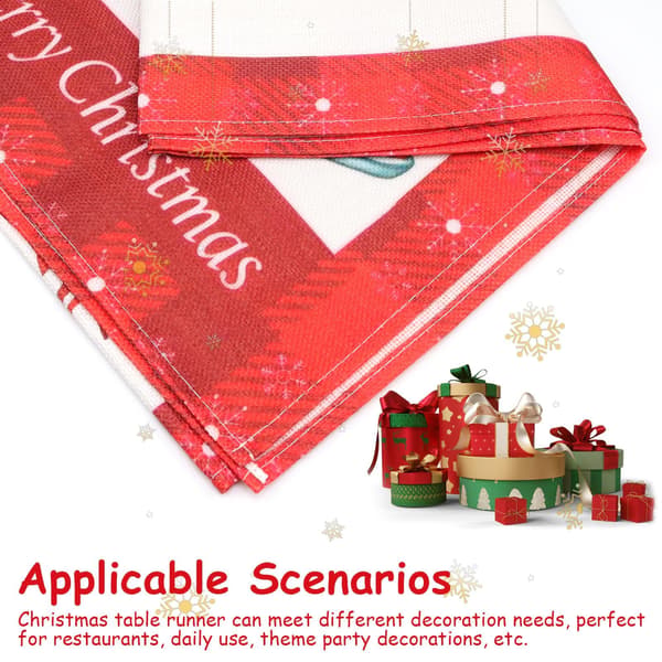 2 Red Christmas Table Runners, 32 x 180 cm, Linen Elk Pattern, Long Tablecloth for Indoor Christmas Party