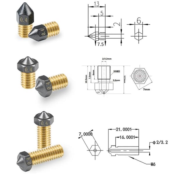 Upgrade for Volcano 1.75-0.4mm Nozzle PTFE Coated Brass Nozzle 3D Printer Part PTFE Coating Surface for Ender 3