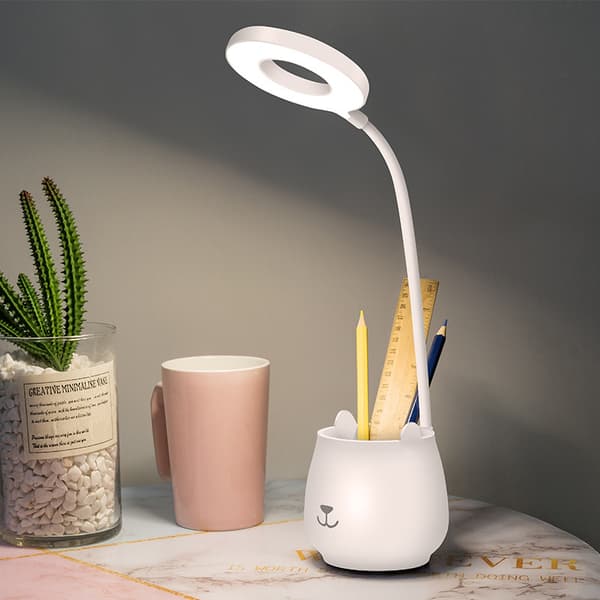 Desk Lamp, LED Desk Lamp with Touch Switch and Pen Holder, Dimmable Eye-Caring Reading Lamp, USB Rechargeable Dimmable Bedside Lamp