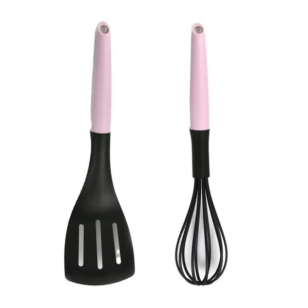 Rosa nylonskje, non-stick stekepanne, spesiell matfilter, stekespade + visp KLB