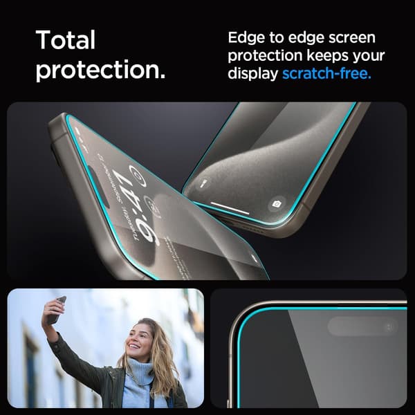 Spigen EZ Fit karkaistu lasinen näytönsuoja iPhone 15 Pro Max -puhelimelle (2 kpl)
