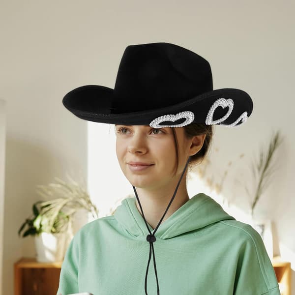 Rhinestone Hjerte Cowboyhat til Kvinder Western Dekor Hat Stilfuldt Tilbehør