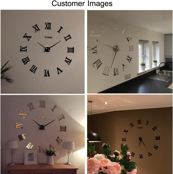 Kultainen DIY Suuri Seinäkello Roomalaiset Numerot Iso Kello 3D-Tarrat