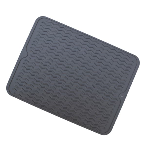 Dish Drying Mat 40x30cm Silicone Raised Edges Wavy Shape Sink Drainer Plate for Kitchen Bathroom Grey 0.3