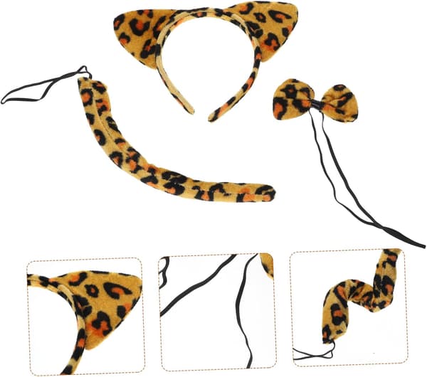 3 sett leopardmønstrede hodeplagg, katteører og hale, cosplay-kostymetilbehør til fest, leopardøre-pannebånd
