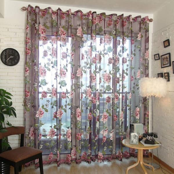 100 * 200CM Elegante Netgardiner Blomstret Tyl Voile Dør Vindue Gardin Draperi Panel Gardiner