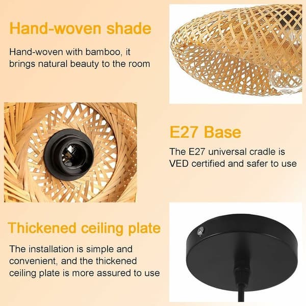 Retro Ceiling Lamp, Bamboo Hat Rattan Pendant Lamp 40Cm Weaving Bathroom Ceiling Lamp E27 Creative Ceiling Lighting For Dining Room Living Room