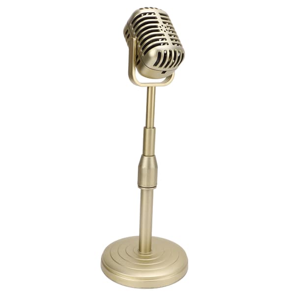 Simulation Old-fashioned Microphone Model with Stable Base and Support Rod Retro Style Mic Prop Set for Photography Gold