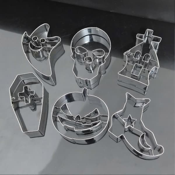 6-pack Halloween Stainless Steel Cookie Cutters, Easy Release, DIY Pumpkin, Ghost, Skull, Cookie Molds, Kitchen Baking Tools Silver
