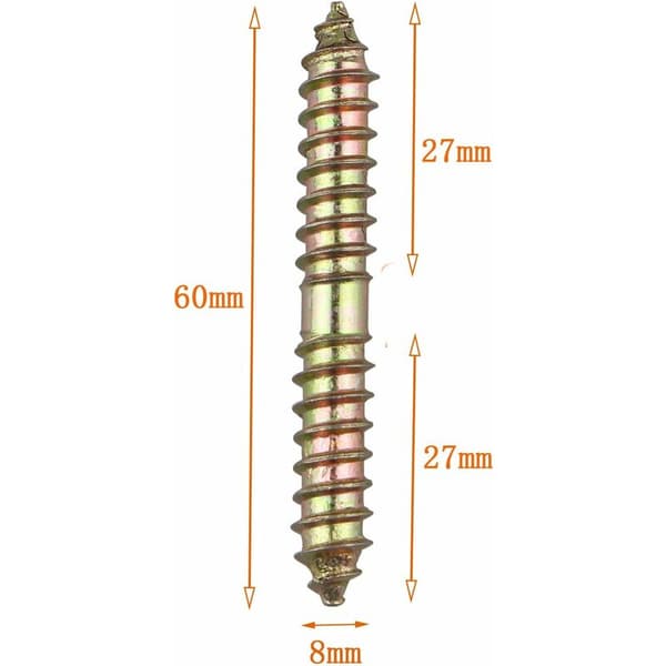 10 stk. møbelfastgørelsesskruer - M8 x 60 mm dobbeltsidet hoved - træ til træ