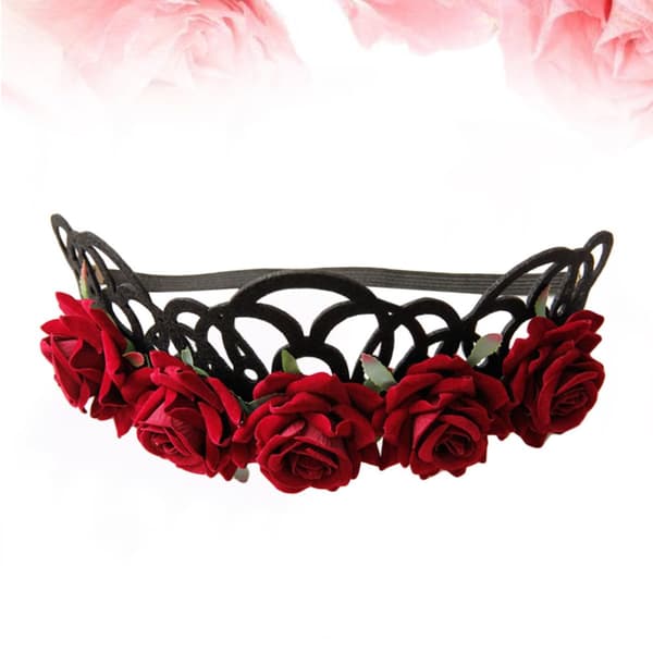 Rose Crown Garland Pannebånd Blomsterhodeplagg Justerbart Stoff Rødt