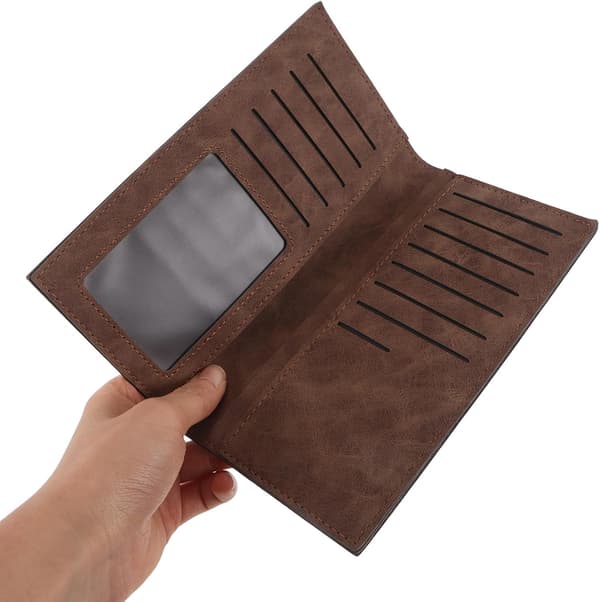Mænd Lang Bifold Tegnebog Kunstlæder Vintage Kaffe