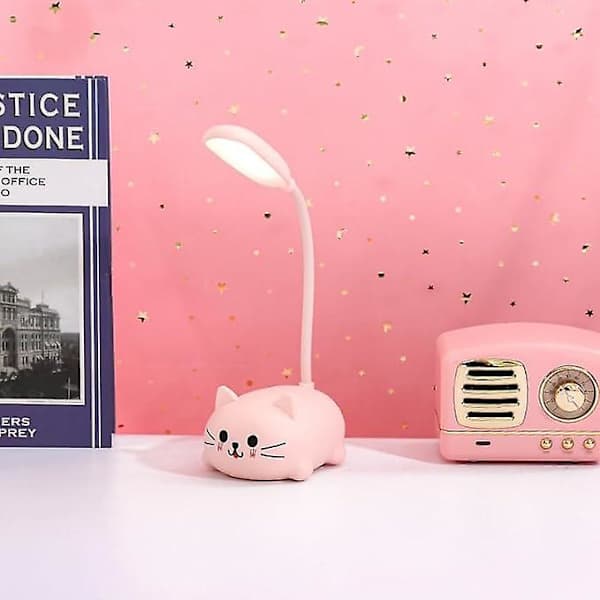 Søt Katte LED Skrivebordslampe - Fleksibel Arm, USB Oppladbar, Øyebeskyttelse (Hvit) Hvit White