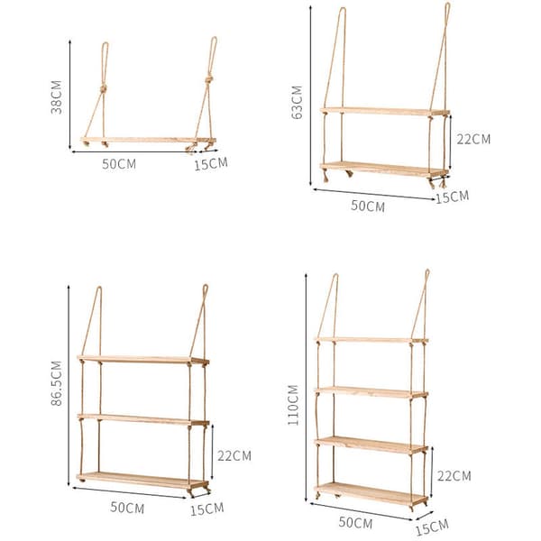 Retro Hanging Shelves, Decorative Wall Shelf, Three-Tier Shelf, Indoor Wall Storage 50cm KLB