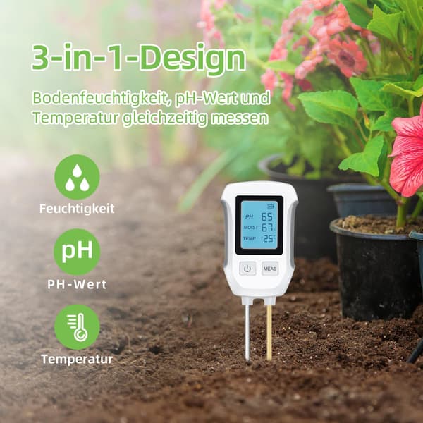 3-in-1 Soil Meter, Digital Moisture Meter PH Meter with Backlight for Gardening, Agriculture