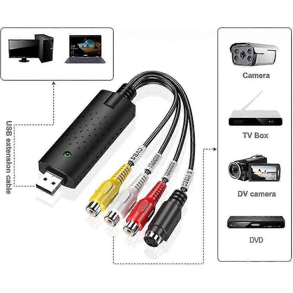 VHS til digital konverter videoopptakskort konverteringsadapter, VHS til digital USB-grabber støtte NTSC PAL SECAM USB 2.0 videoadapter YOY