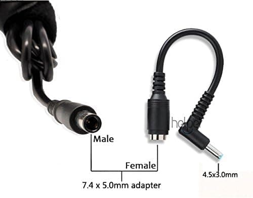 AC-strømkabel Lader Laptop Adapter Spisskontakt Konverterer for HP-datamaskin 7.4x5.0mm til 4.5x3.0mm