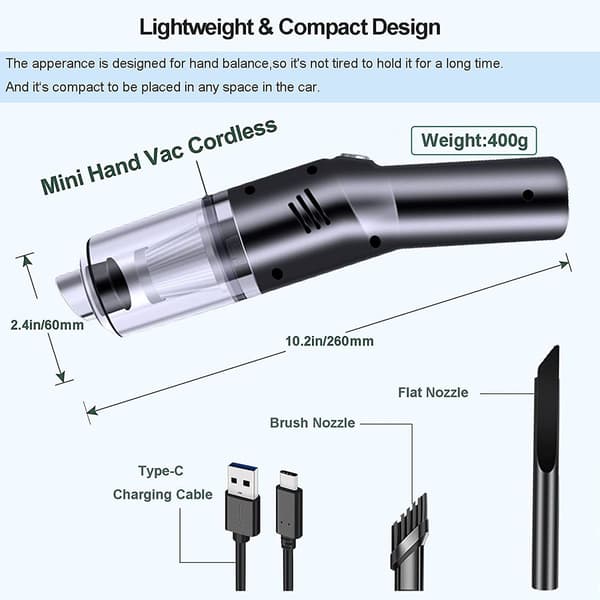Car Vacuum Cleaner, Cordless Table Vacuum Cleaner (Mini Handheld Vacuum Cleaner, 10000 Pa less