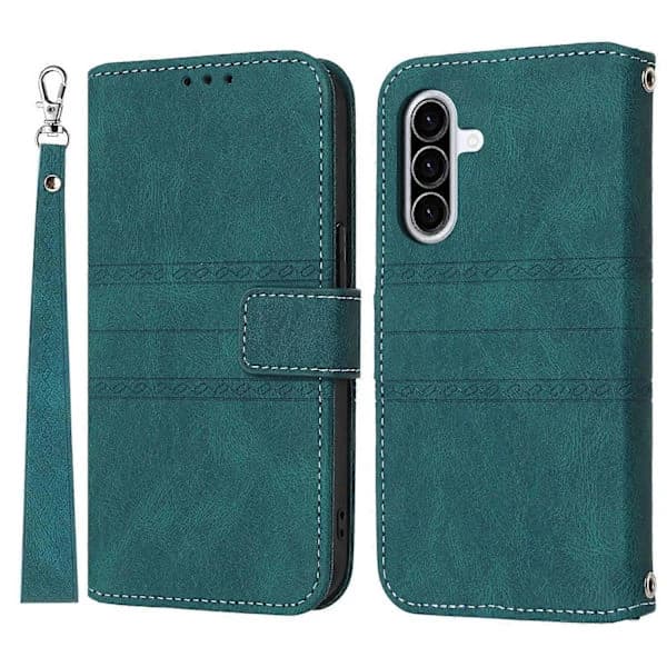 Wallet Case for Samsung Galaxy A17 5G A26 5G - Embossed Leather Case with Skin-Feel and Wrist Strap