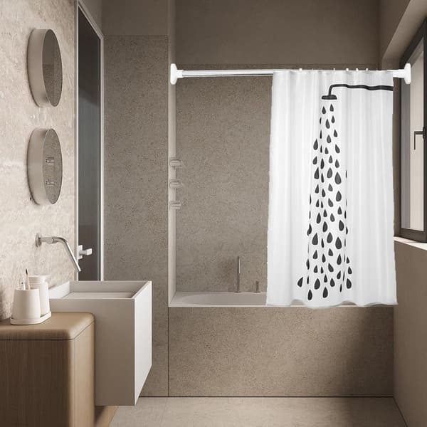 Justerbar 50cm-80cm Spændestang Gardinstang Rustfrit Stål Ingen Boring Elegant Hvid Bruseforhængsstang