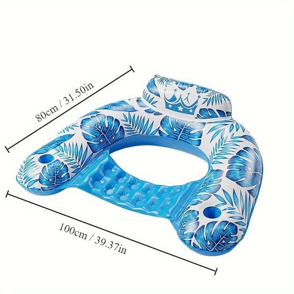 Oppustelig flydestol til voksne udendørs pool, 100 x 80 cm foldbar bærbar liggestol med ryglæn - Blå Blå Blue