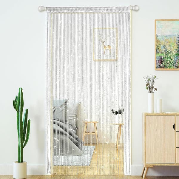 med - crystal beads - tassels - Wardrobe curtain - Dining room - room divider - Fly curtain - 90 - 200 - cm - String curtain - White