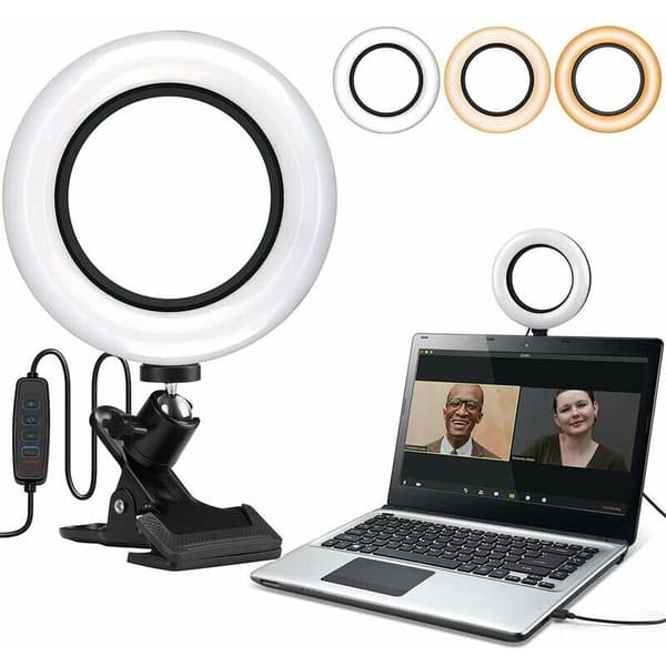 Ring Light with Clamp, 6 inch Ring Light Video Conference Lighting, Dimmable LED Makeup Lamp for Remote Work, Live Video, Remote Learning,