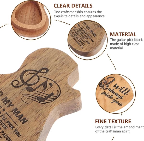Trägitarrplektrumförvaringslåda Kreativ design Utseende Trämaterial för gitarrtillbehör