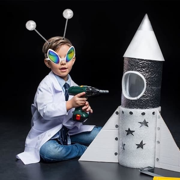 Alien-tøjtilbehørssæt, 2 par alien-solbriller og 2 par sølvfarvede Mars-antennehovedbøjler til pa
