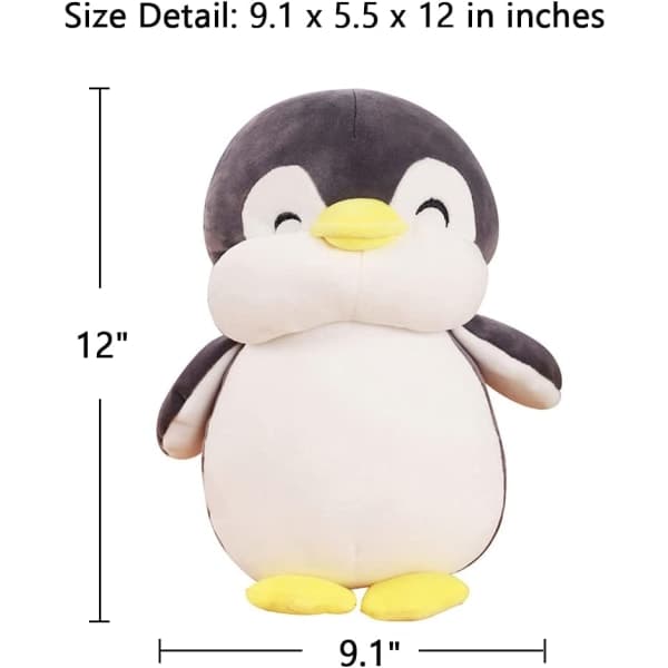 Fyldt pingvin plysdyr 30 cm grå 30 cm