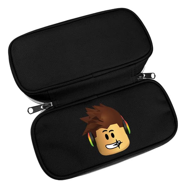 Virtual World Cartoon Print Canvas Pencil Case, Large Capacity Storage Student Pencil Case-9