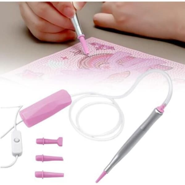 TechVizrs E-Painter Elektrisk Diamantmalingspenn med 3 Sugedyser og USB-C for Diamantkunsttilbehør (Rosa)