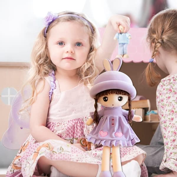 Rag doll plush toy with removable hat and clothes; a gift for birthdays or baptisms