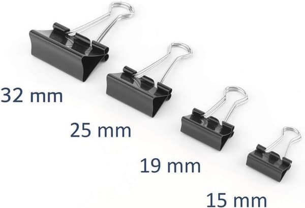Sorte 12-pak dokumentklemmer 19mm Multifunktionelle klemmer til papir