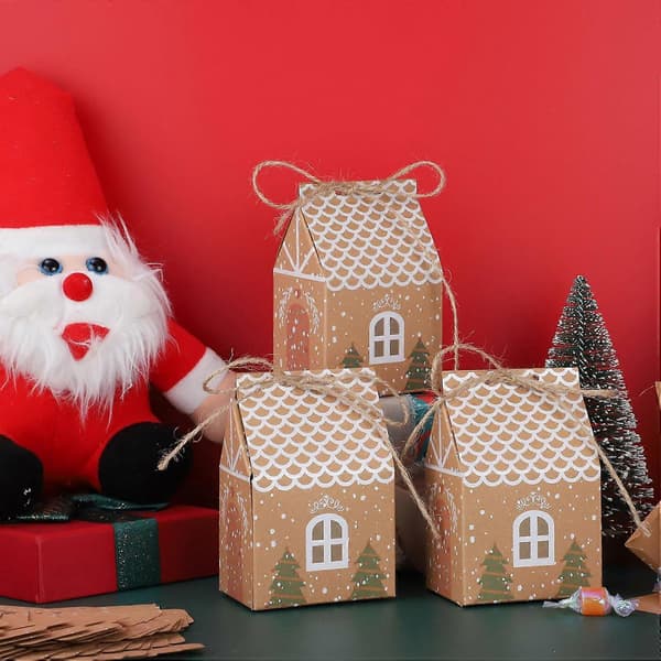 20 Pcs Christmas Gift Boxes, Christmas Decoration Kraft Paper Gift Box, Small Christmas Gift Box for Gift Wrapping Candy